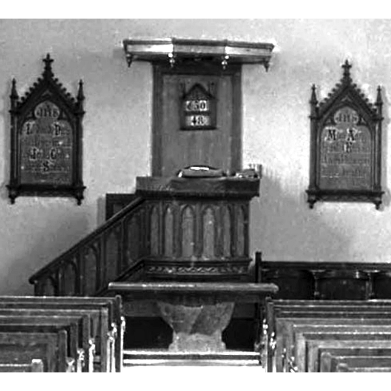 The 15thC stone font is used as a support for the pulpit; it would be later detached and returned to its earlier function.