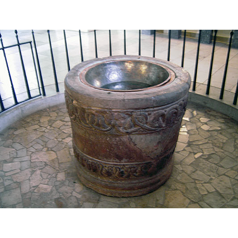 broken into eighty fragments in an Allied bombing in March 1945, the medieval font was reassembled for the 1952 consecration of the new church