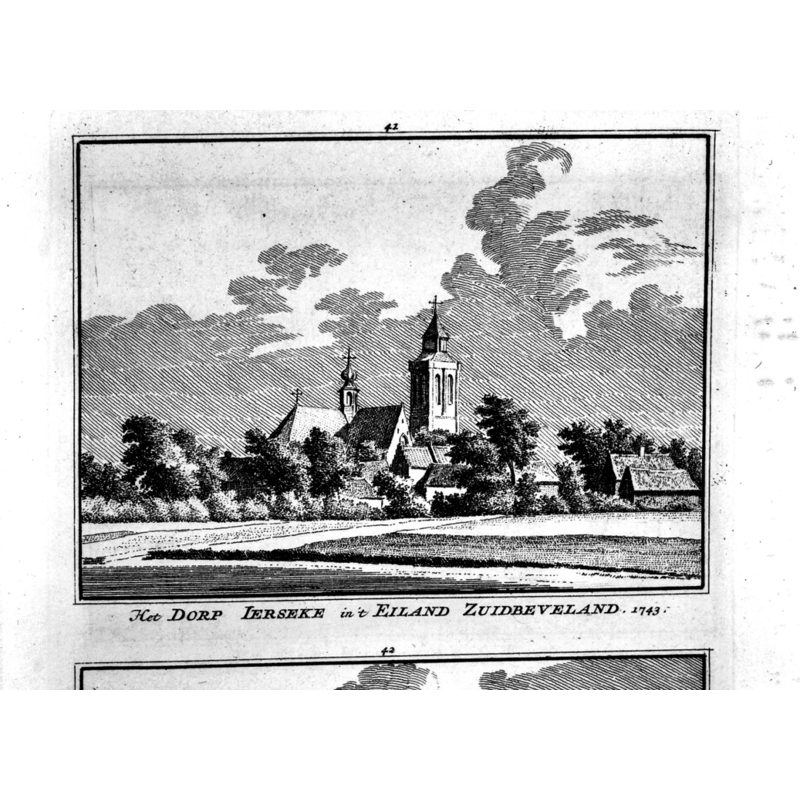 Source caption: "Overzicht: Dorpsgezicht met Kerk (1743)"