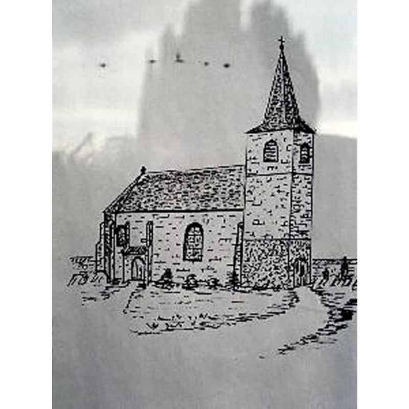 Source caption: "The first church stood in the middle of the cemetery in Ouddorp. This church has had several renovations, until a new building was placed in 1840"