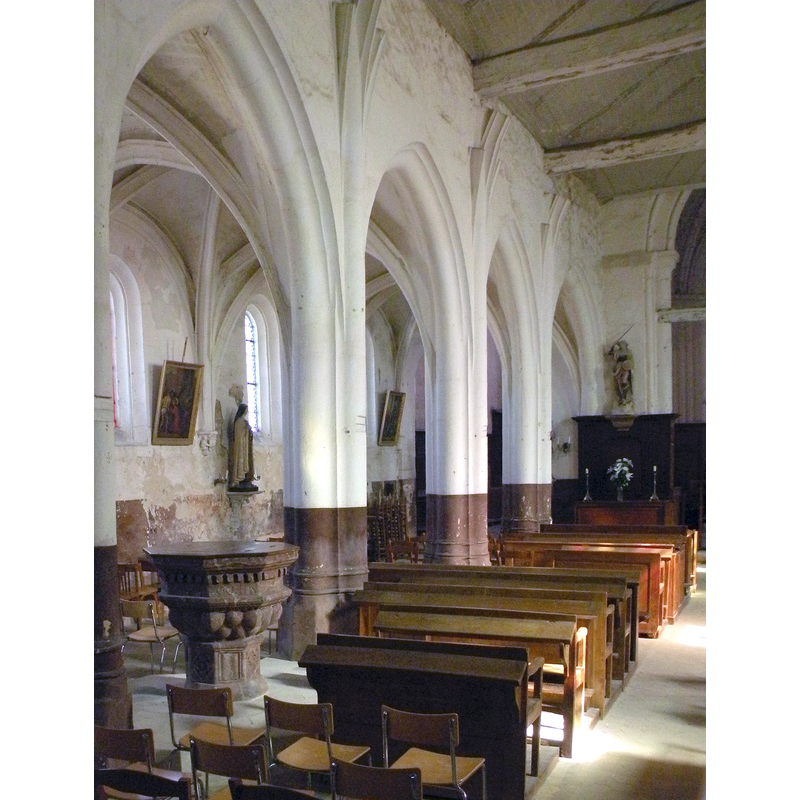 showing the baptismal font in the foreground, left side
