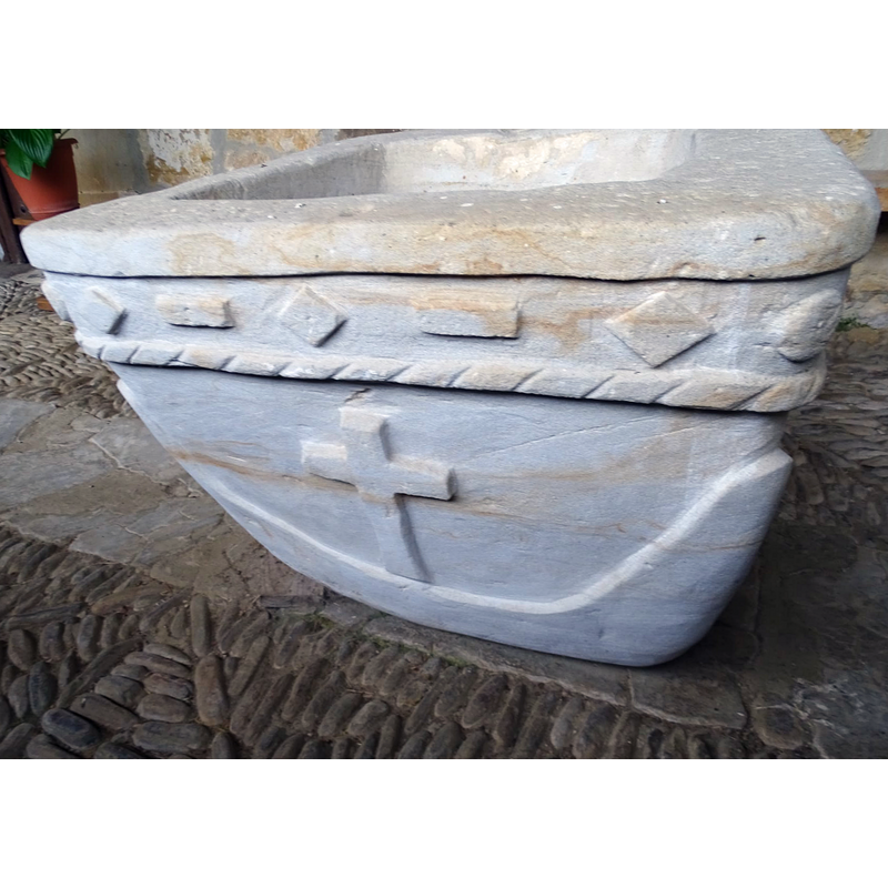 the newly re-carved font, still in the porch in 2021