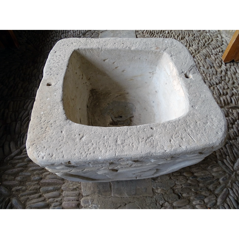 the newly re-carved font, still in the porch in 2021