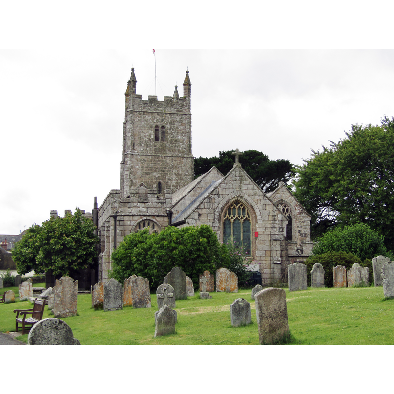 Source caption: "Drewsteignton - Holy Trinity Church. The parish church was built mainly in the 15th century in Perpendicular style."