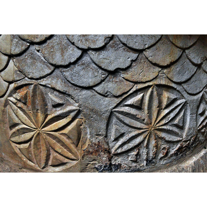 Source caption: "Drewsteignton, Holy Trinity Church: Detail of the Norman font pedestal"