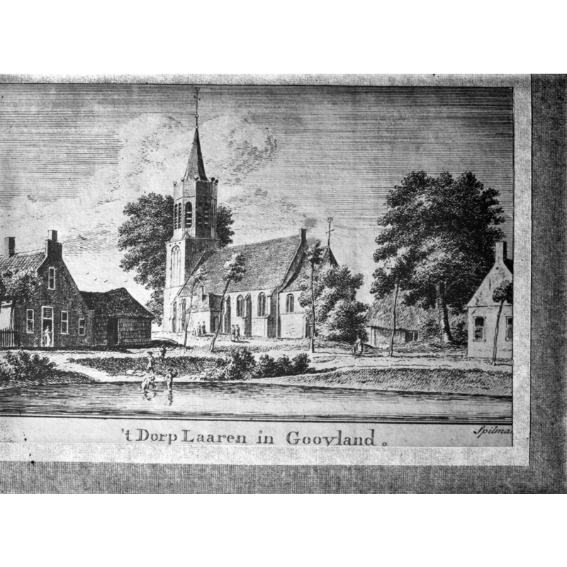 Source caption: "N.H. Kerk en Toren: Gezicht op de kerk naar een oude prent naar tekening van Spilman" [NB: the is Johanneskerk; there are no images available of the Sint-Vituskerk that was demolished in the late-16thC]