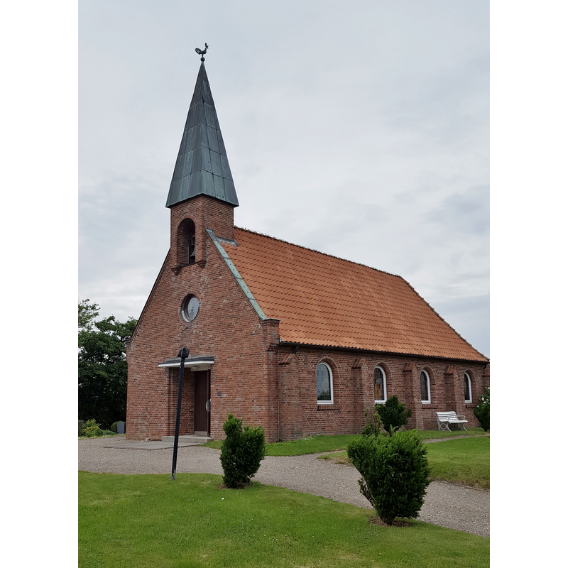 Source caption: "Südwestansicht der Nikolaikirche in Ording, Gemeinde Sankt Peter-Ording, Kreis Nordfriesland, Land Schleswig-Holstein, Deutschland."