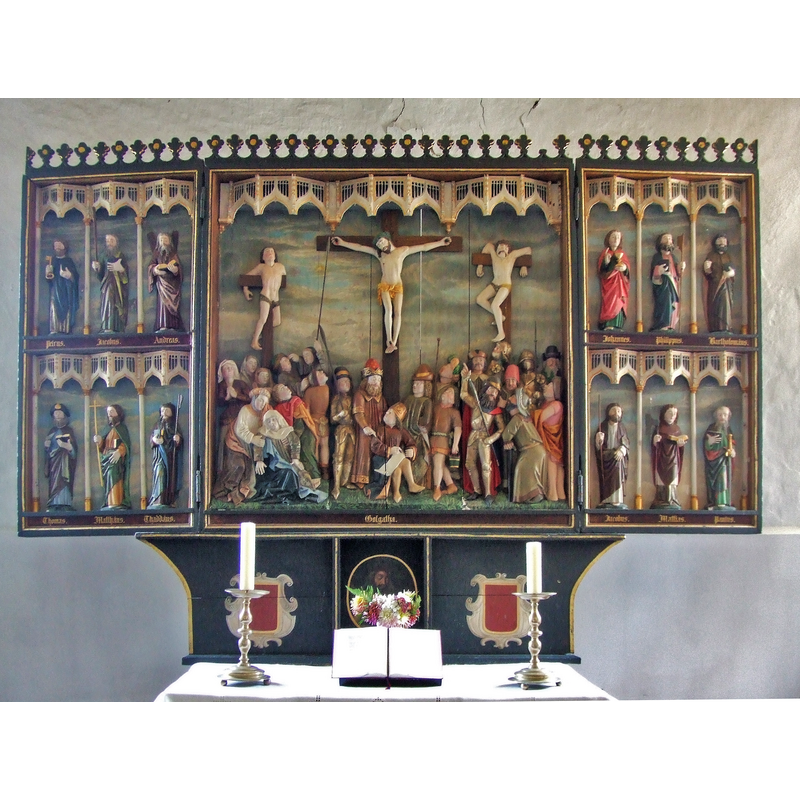 Source caption: "Flügelaltar, 15. Jahrhundert, St. Martin Vollerwiek, Eiderstedt"