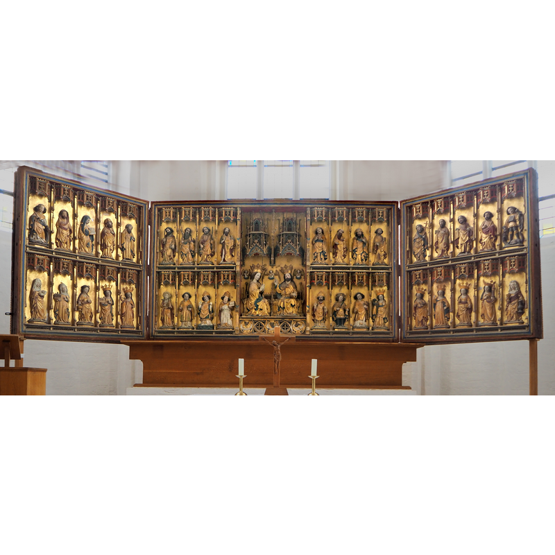 Source caption: "Malchin, Johanniskirche, Marienaltar (15. Jahrhundert)- Schauseite mit geöffneten Innenflügeln"