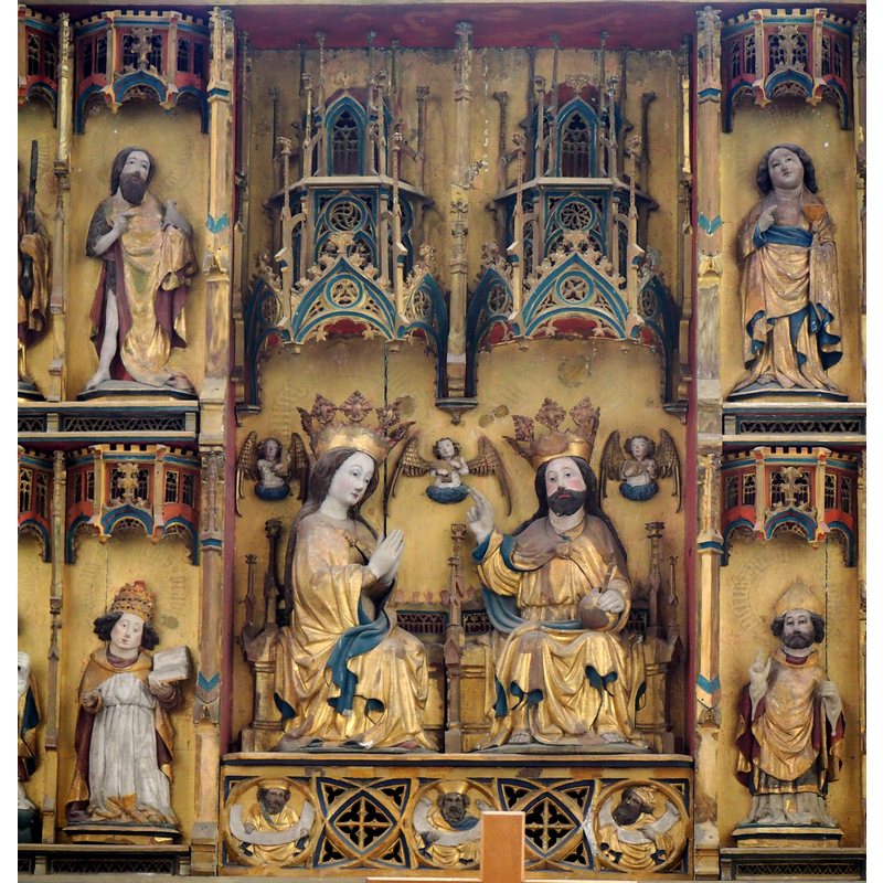 Source caption: "Malchin, Johanniskirche, Marienaltar (15. Jahrhundert) - Schauseite mit geöffneten Innenflügeln, Detail im Zentrum"