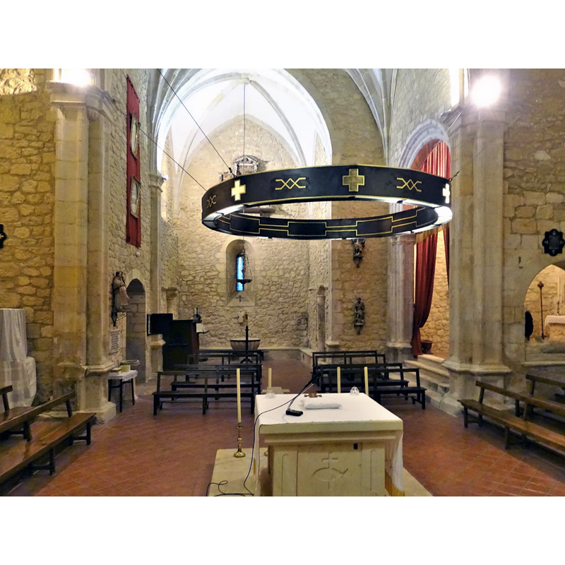 the baptismal font is partially visible at the far [west] end