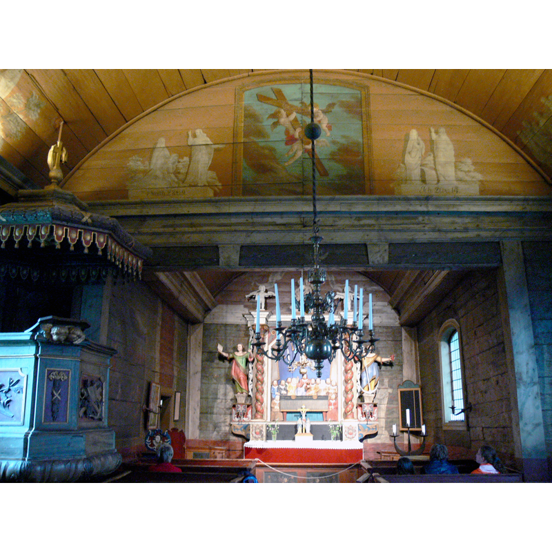 Source caption: "Freilichtmuseum Kulturen, Lund ( Schweden ). Bosebo church ( 1652 ) - Innenraum."