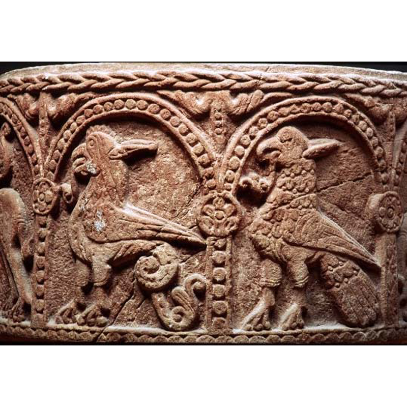 Source caption: "basilisk / fågel" -- both fabulous winged beasts are passant to the left