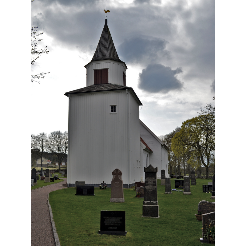 Source caption: "Torpa kyrka, Varbergs kommun."  [NB: the tower was built at the east end of the church]