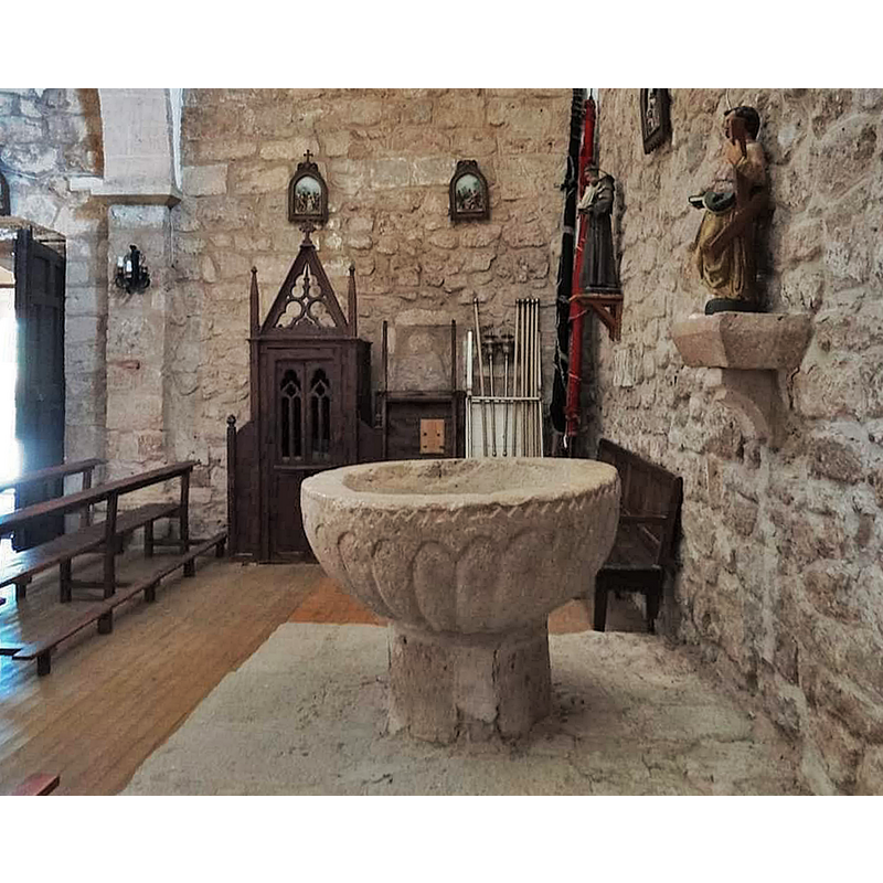 showing the font at the far [west] end; the south entranceway on the left