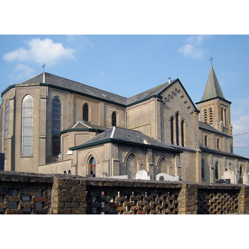 Source caption: "Eglise Saint-Vincent à Ghyvelde [...] Nord, Nord-Pas-de-Calais, France." -- the new church, consecrated 1958 replaced the earlier church destroyed in WWII