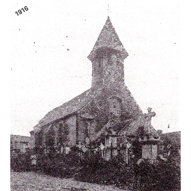 Source caption: "Ancienne église saint Martin de Strazeele (1916)" [NB: it would be destroyed with the rest of the village in 1918, during WWI]