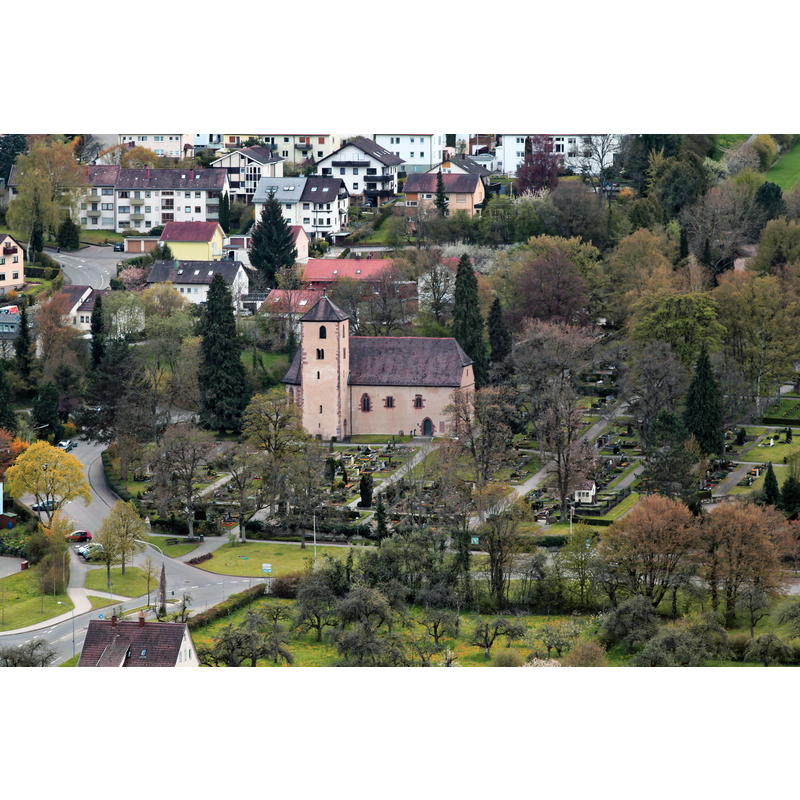 Source caption: "Blick von der Burg Hohennagold zur Remigiuskirche in Nagold"