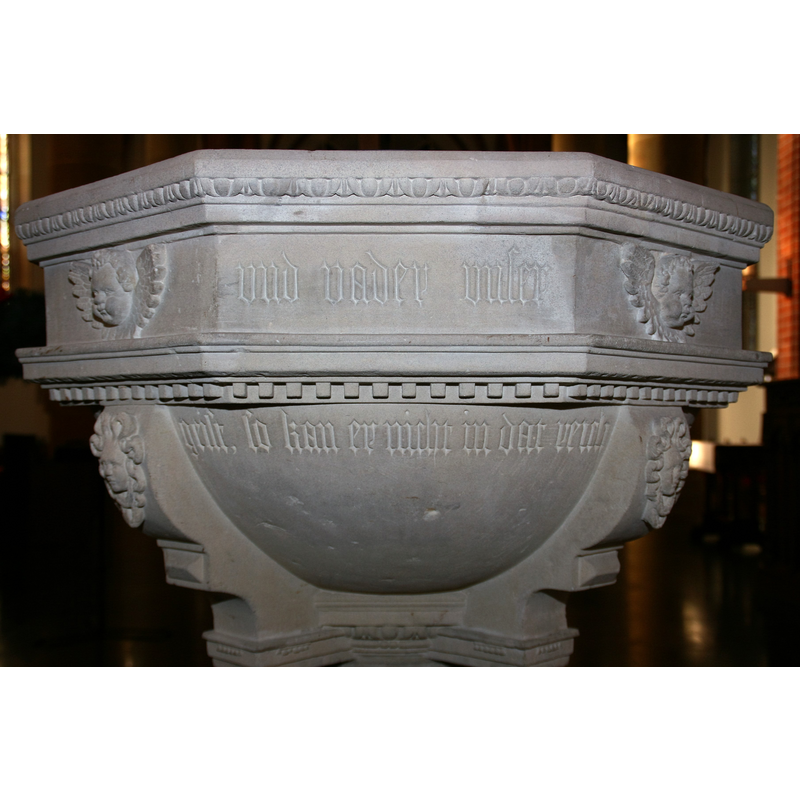 Source caption: " Inschrift des Sendenhorster Taufsteins 3, Standort: St. Laurentiuskirche, Westkirchen."