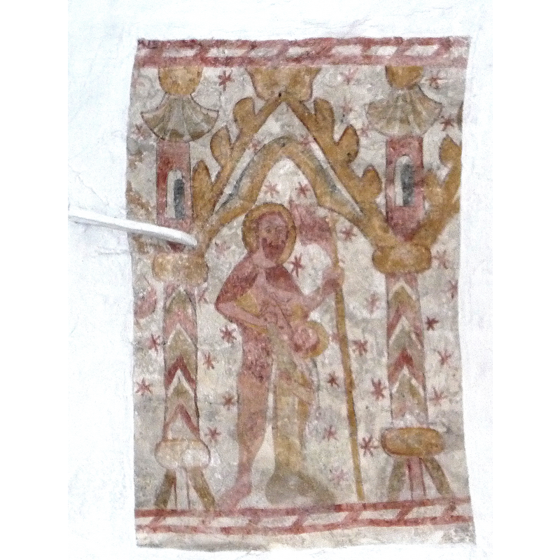 Source caption: "Ny Kirke on Bornholm, Denmark. Frescoe in the ship sic: i.e., nave]. Thomas the Doubter."