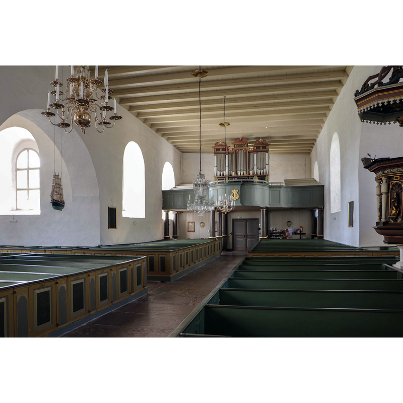 Source caption: "Kristianopels kyrka. Interiör mot väster."