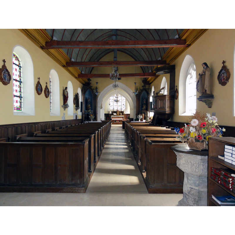 Source caption: "Raffetot (Seine-Mar.) église intérieur " -- showing the 16thC font in the foreground