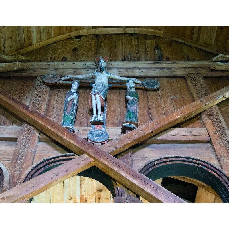 Source caption: " Interior, Urnes Stave Church."
