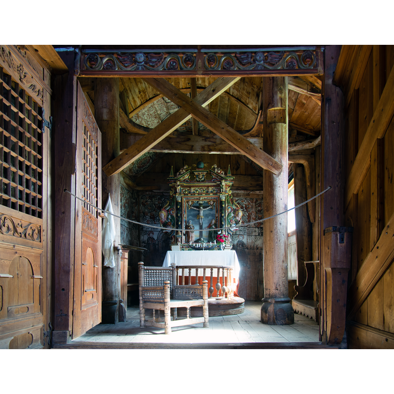 Source caption: "Interior, Urnes Stave Church."
