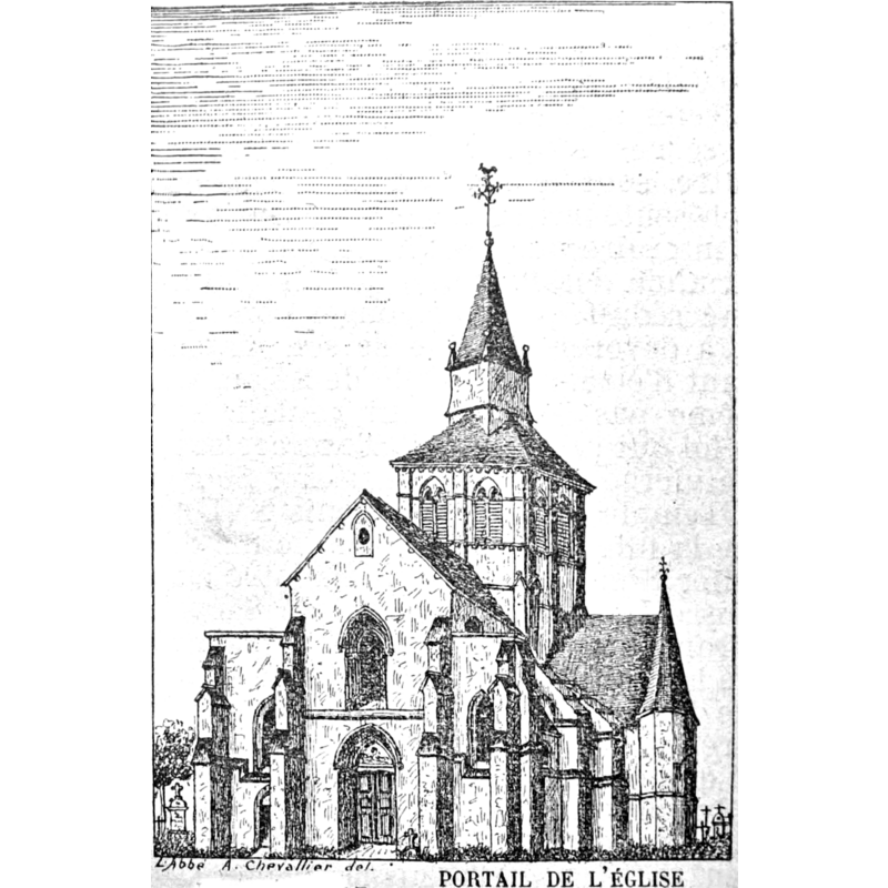 Source caption: " vue de l'aancienne [sic] église d' Heutrégiville dans l'almanach Matot-Braine de 1910." [NB: the church was blown up in 1918]