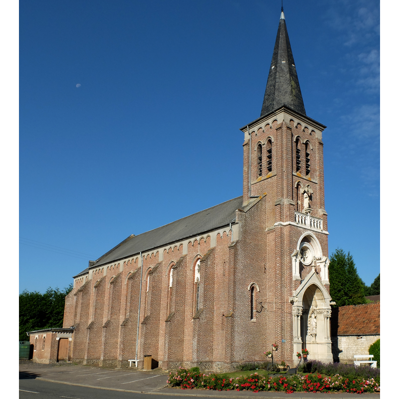 Source caption: "Vue de l'église Saint-Walloy de Beaumerie-Saint-Martin."
