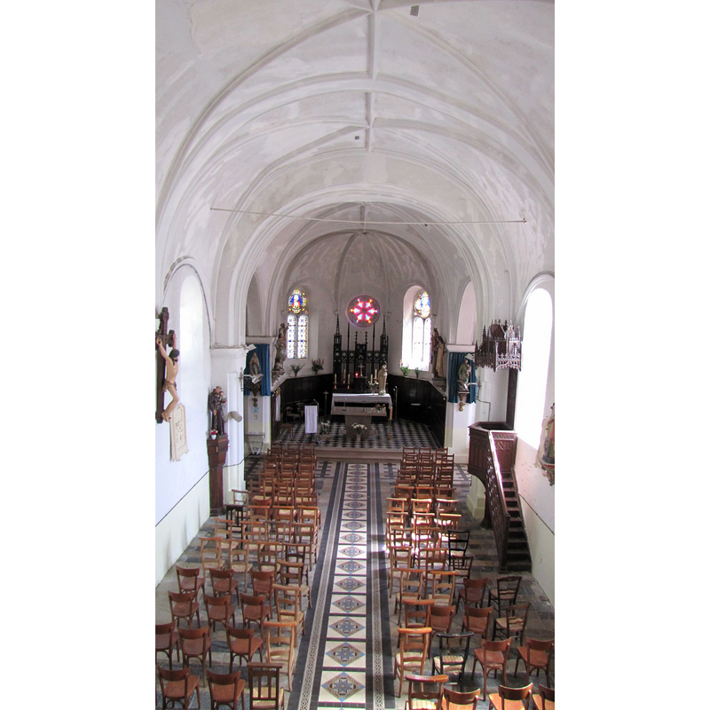 Source caption: "Nef et chœur de l'église de Créquy, vus depuis la tribune"