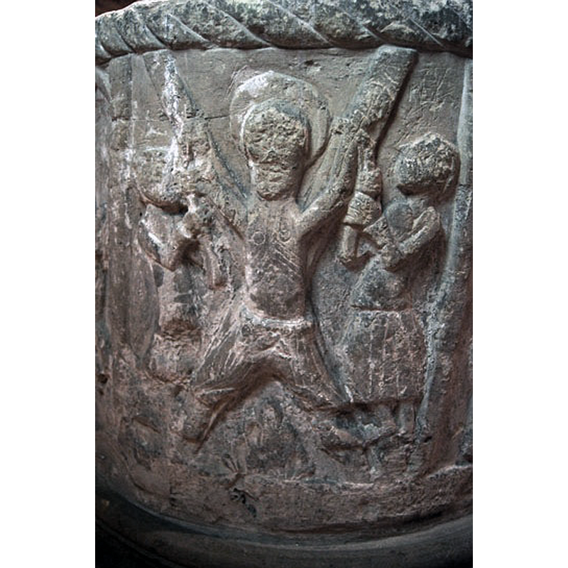 Source caption: "The rare image of St Andrew being crucified on a saltire (that is, diagonal) cross. "