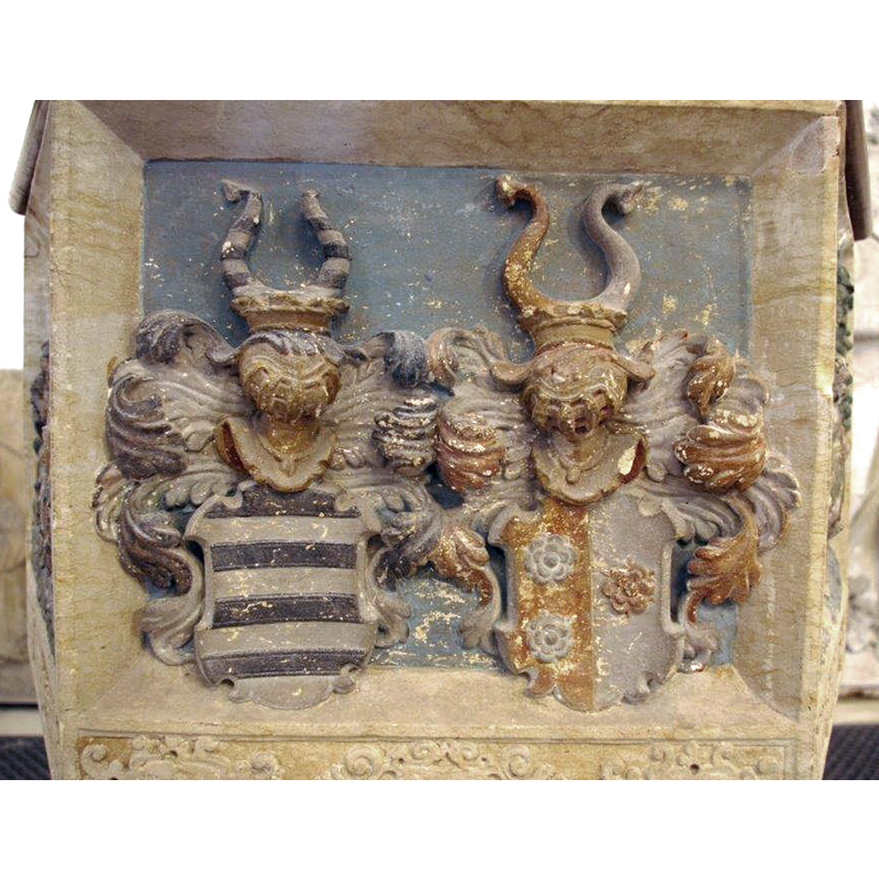Source caption: "Wappen des Stifterehepaars Dietrich von Miltitz und seiner zweiten Ehefrau Barbara von Miltitz ge, von.Schleinitz"