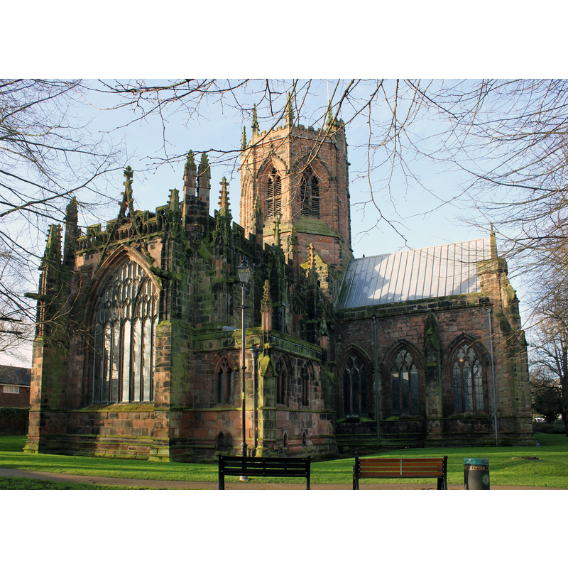Source caption: "St Mary's from the north east. Described as the "Cathedral of South Cheshire", St Mary's is in the centre of Nantwich."