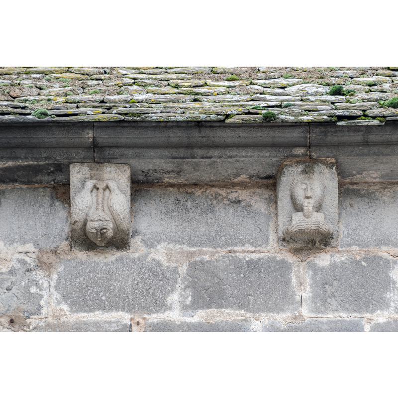 Source caption: "Corbels of the Saint Thomas Becket church in Mur-de-Barrez, Aveyron, France"