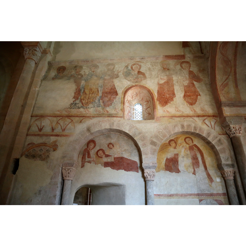 Source caption: "Peintures murales de la costale nord du chœur de l'église Notre-Dame-de-l'Assomption de Gourdon" -- 13thC paintings; restored in 1994 by Hisao Takahashi.