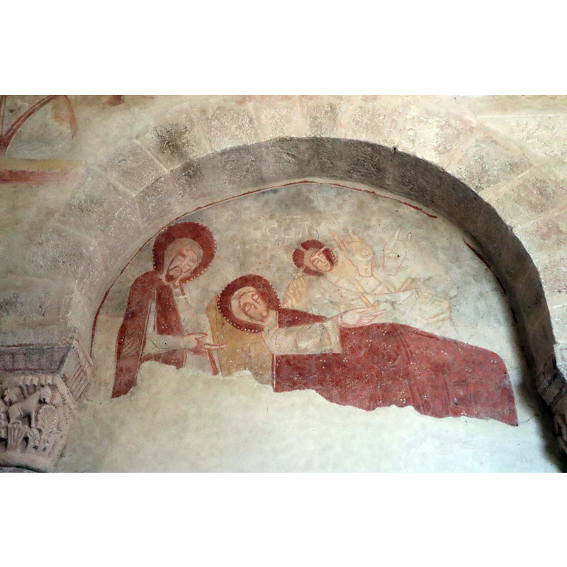 Source caption: "Peintures murales de la costale nord du chœur de l'église Notre-Dame-de-l'Assomption de Gourdon" -- 13thC paintings; restored in 1994 by Hisao Takahashi.