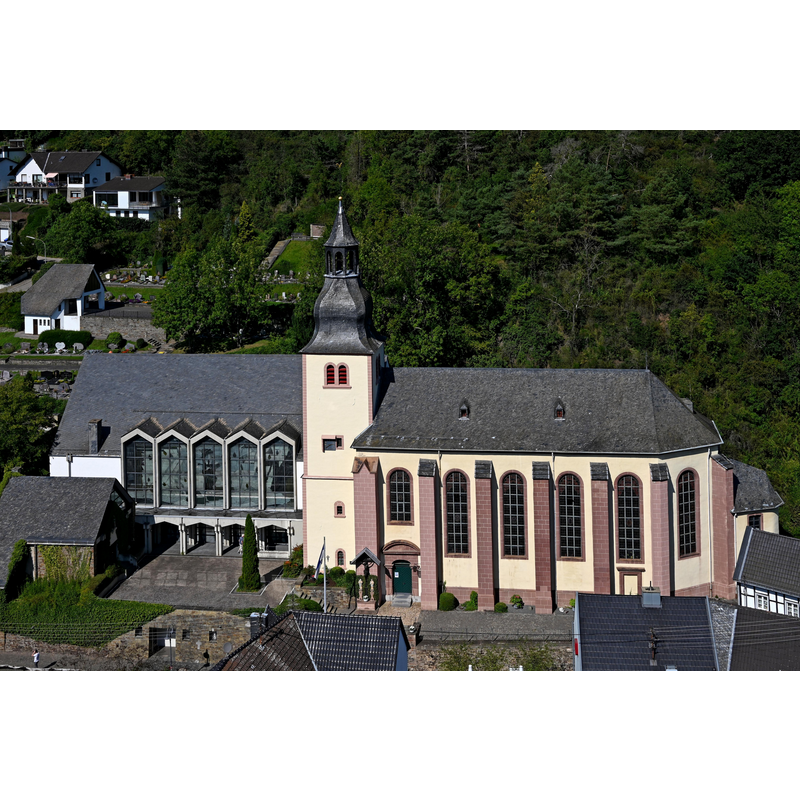 Source caption: "St. Clemens (Heimbach) und St. Salvator, Südseite von der Burg aus"
