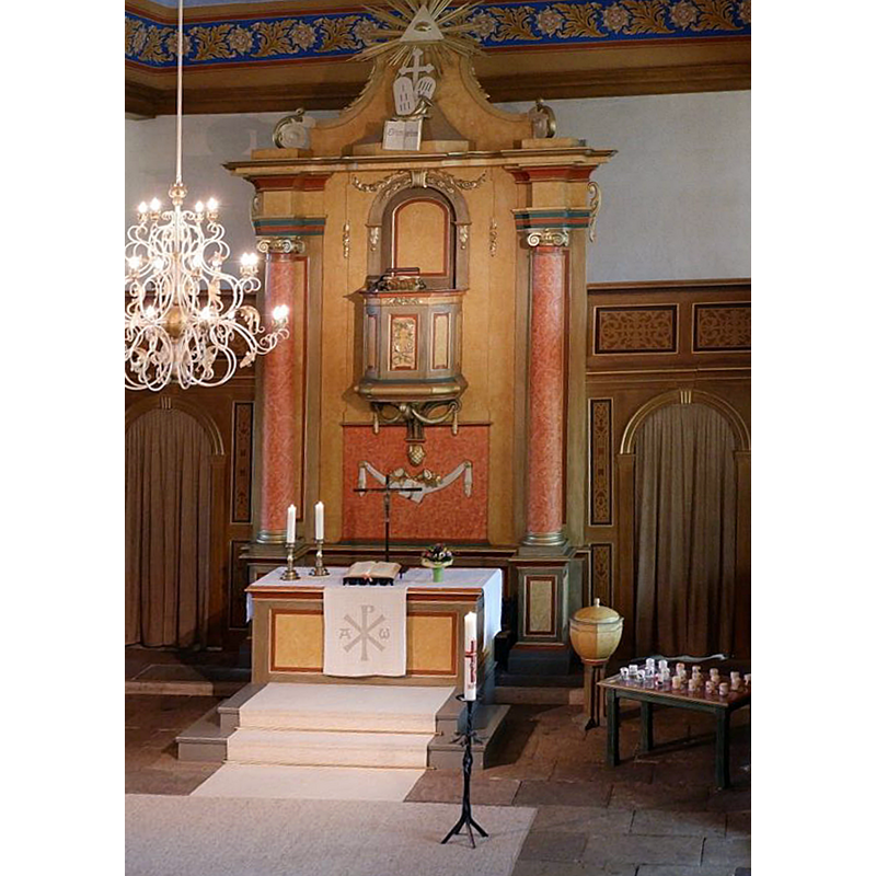the modern font in the chancel, south side