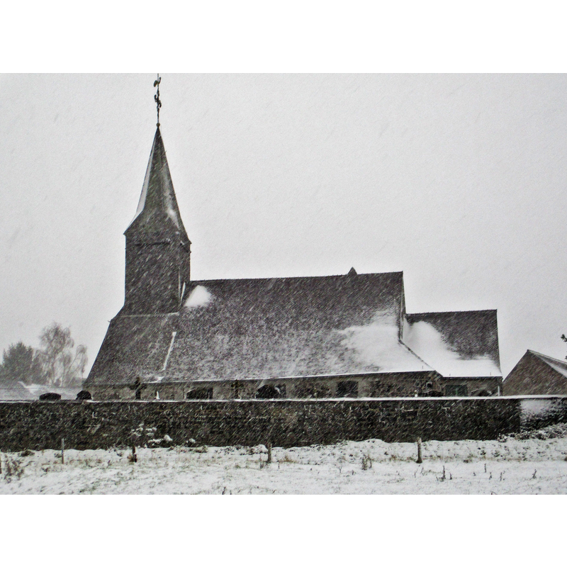 Source caption: "Vergnies kerk Saint-Martin in de sneeuw"