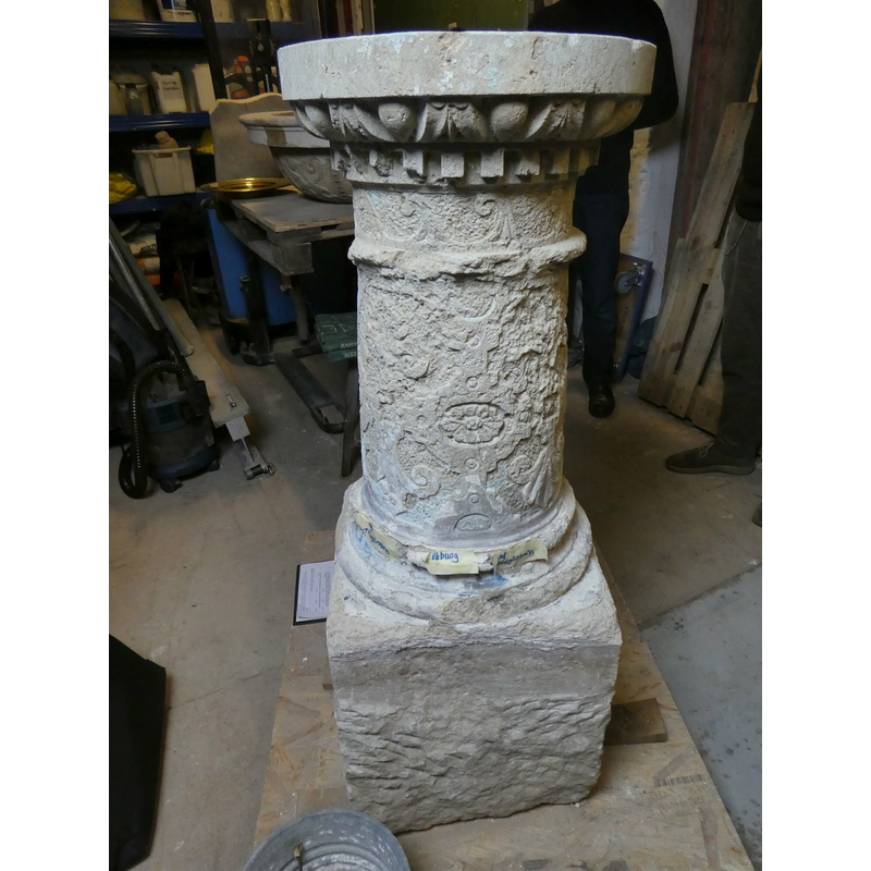 the base of the Wildenau font during restoration