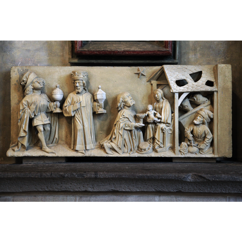 Source caption: "St. Vinzentius, Kattenstraße in Bochum-Harpen" -- Adoration of the Magi ca.1400?