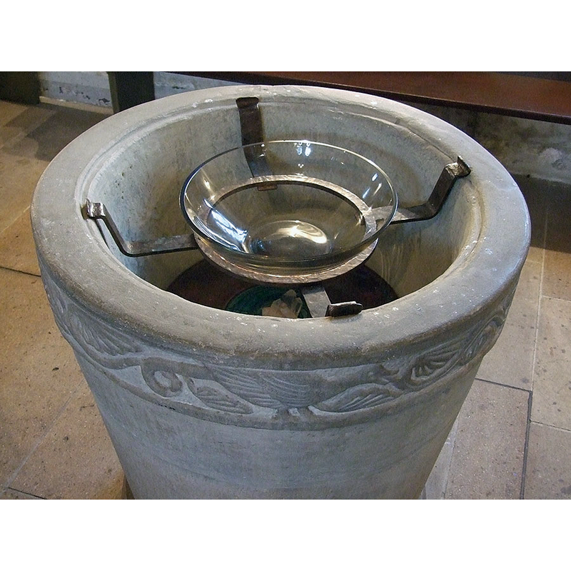 showing the baptismal dish and its support