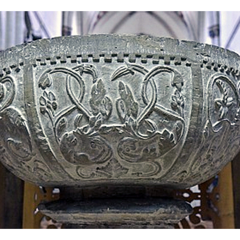 on each of the six panels of the basin