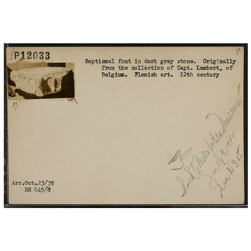 catalogue card and sale information for the font at The Met