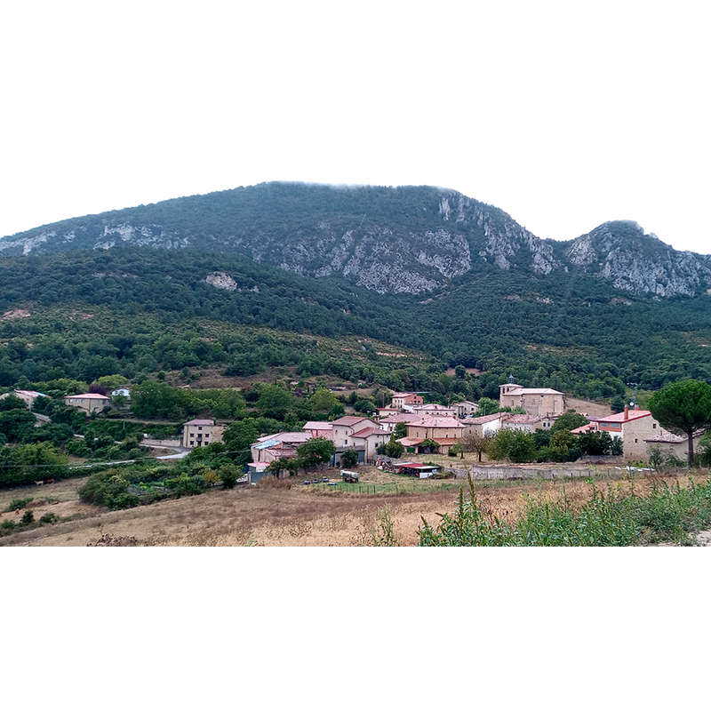Source caption: "Vistas de Bachicabo, Álava" -- the church is visible on the right