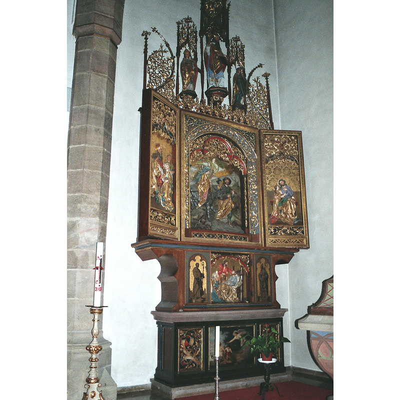 Source caption: "Hünfeld, St.-Jakobus-Kirche, Seitenaltar" -- the font and cover partially visible in the bottom-right corner of the image