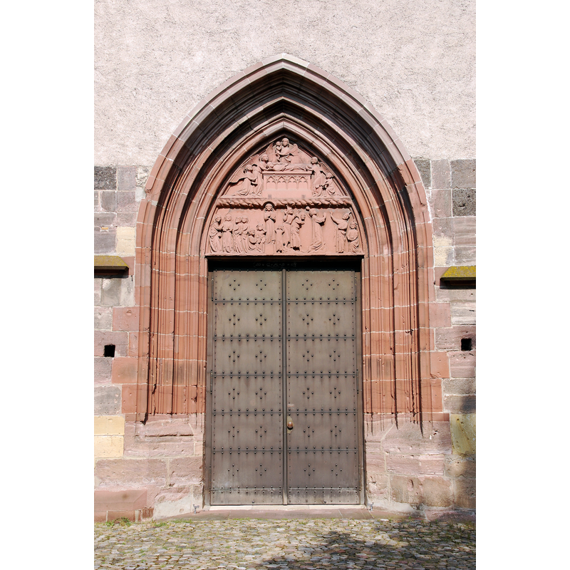 Source caption: "Westportal des Breisacher Münsters mit dem Tympanon St. Stephan."
