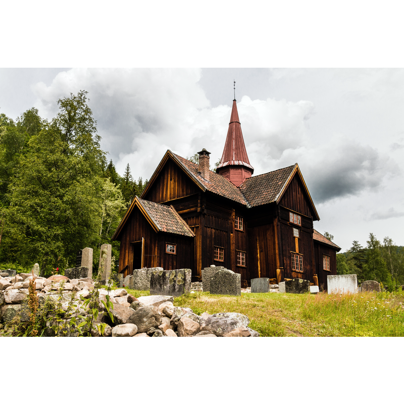 Source caption: " Rollag stavkirke / stavkyrkje i Rollag i Buskerud."