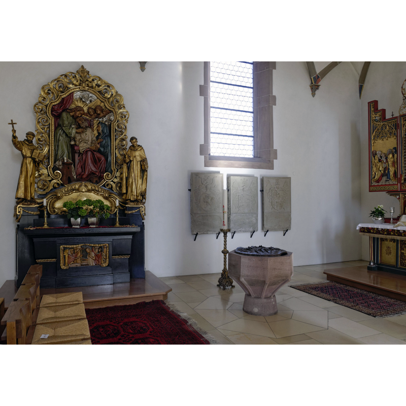the font and cover in the northwest corner, the 'baptistery'